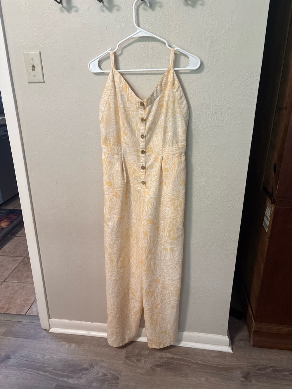 Roxy Yellow & White Button-Front Jumpsuit